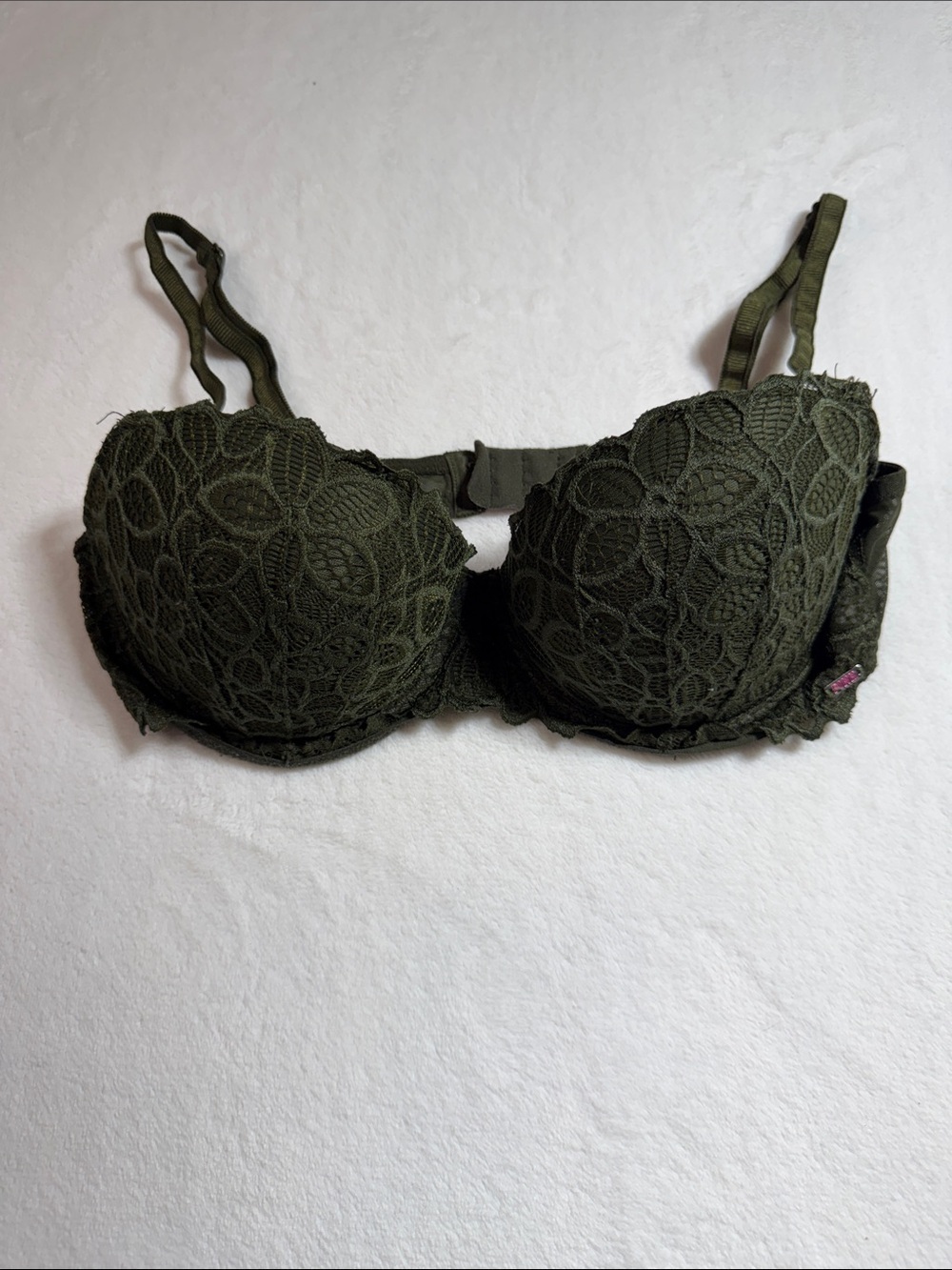 PINK Victoria's Secret Olive Green Lace Push-Up Bra